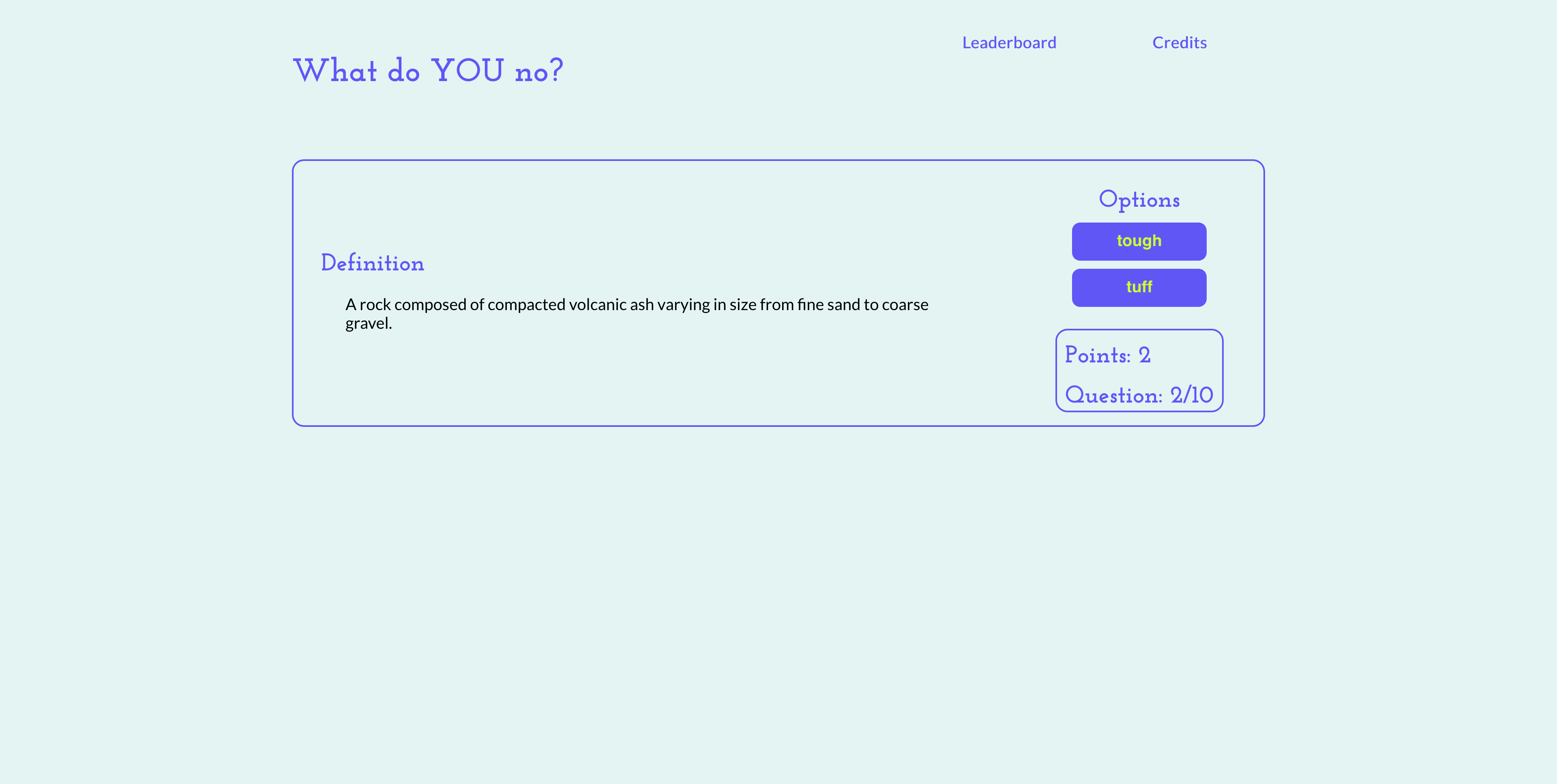 Screenshot of 'What do you no?' quiz game home page